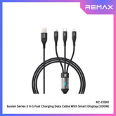 REMAX - RC-C090 Suxien Series 3 In 1 Smart Digital Display Fast Charging Data Cable ( 100W ) - Black